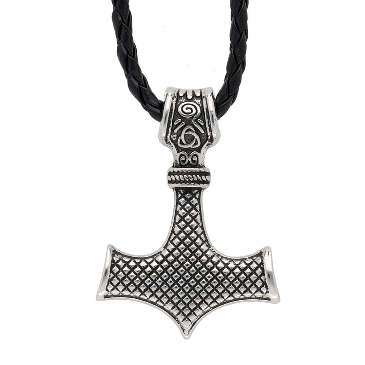 Thorshammer-Anhänger Mjölnir — geflochtenes Kunstlederband, 60 cm