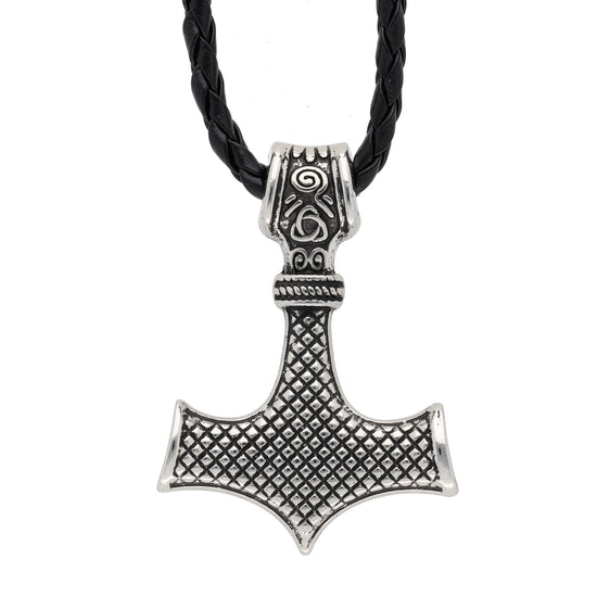 Thorshammer-Anhänger Mjölnir — geflochtenes Kunstlederband, 60 cm
