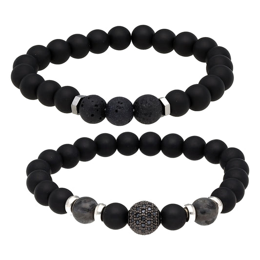 Armband-Set Herren – 2 Armbänder, 8 mm Natursteine, elastisch