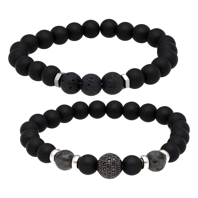 Armband-Set Herren – 2 Armbänder, 8 mm Natursteine, elastisch