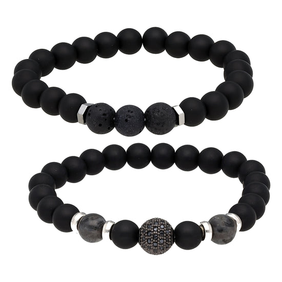 Armband-Set Herren – 2 Armbänder, 8 mm Natursteine, elastisch