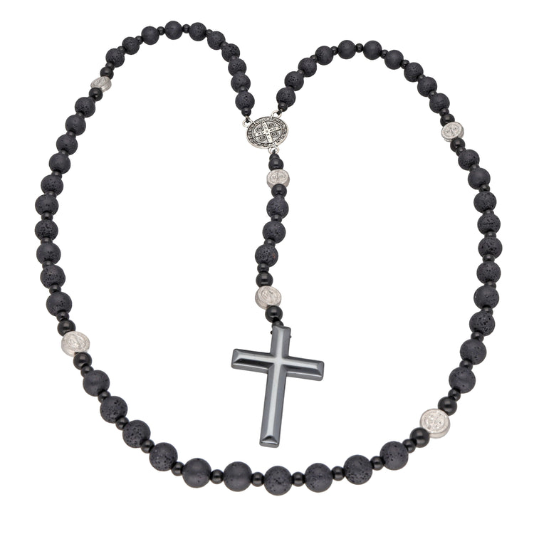 Rosenkranz Lavastein 8 mm – Kreuz & Benedikt-Medaille, 68 cm
