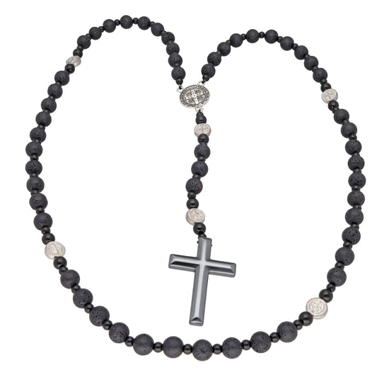 Rosenkranz Lavastein 8 mm – Kreuz & Benedikt-Medaille, 68 cm