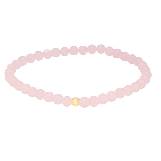 Rosenquarz Armband 4mm Perlen – 19cm mit Silber-Goldperle