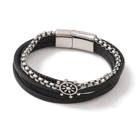 Herren-Armband Steuerrad — Kunstleder & Edelstahl, Magnetverschluss