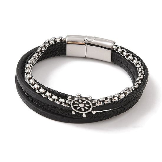 Herren-Armband Steuerrad — Kunstleder & Edelstahl, Magnetverschluss