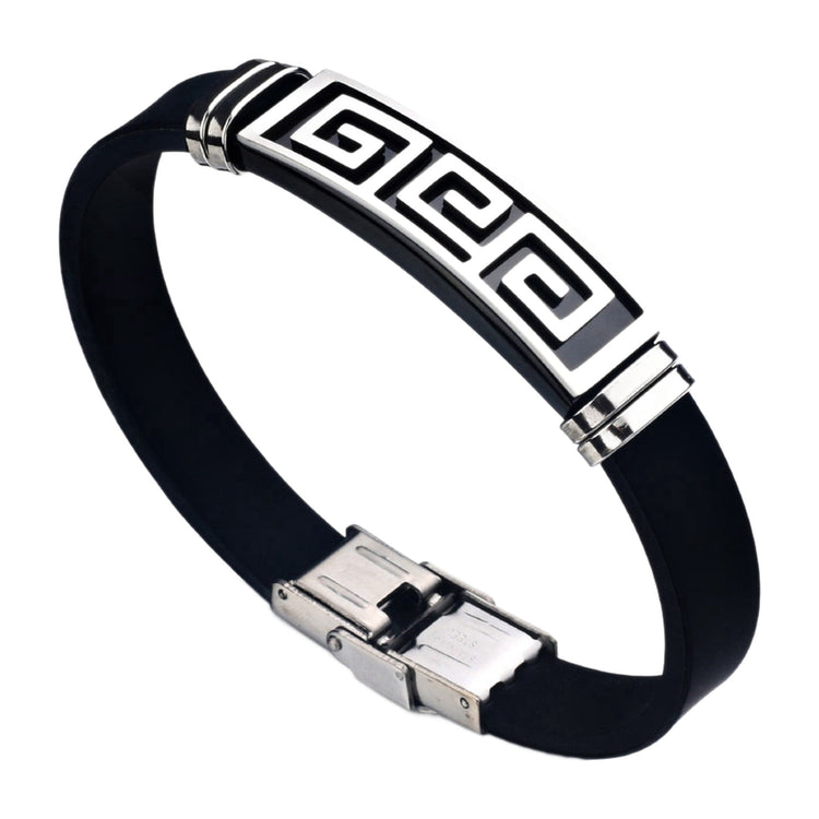 Silikon-Armband mit Edelstahl-Platte — griechisches Mäander-Muster, 20 cm