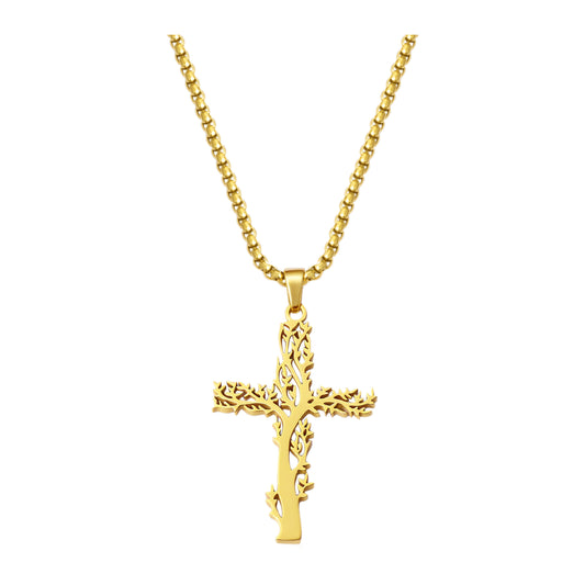 Kreuz-Anhänger Lebensbaum — Edelstahl, Kette 55 cm