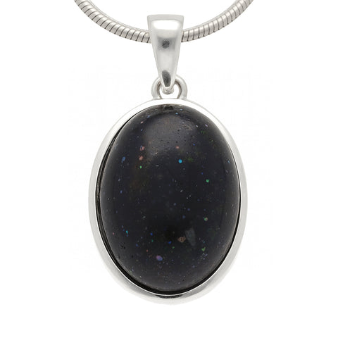 Schwarzer Opal Anhänger (oval) in Silber gefasst