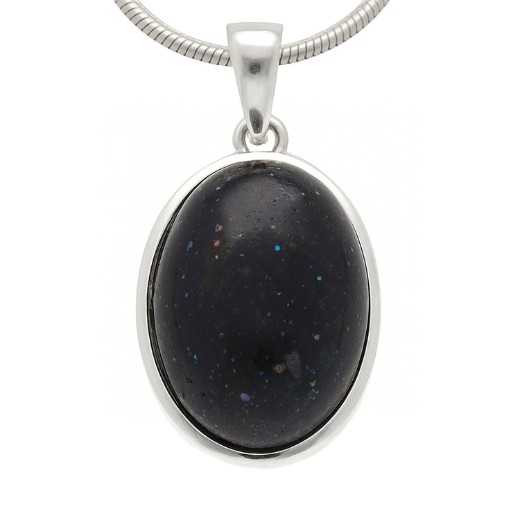 Schwarzer Opal Anhänger (oval) in Silber gefasst