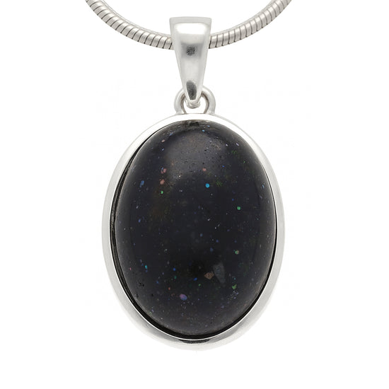 Schwarzer Opal Anhänger (oval) in Silber gefasst