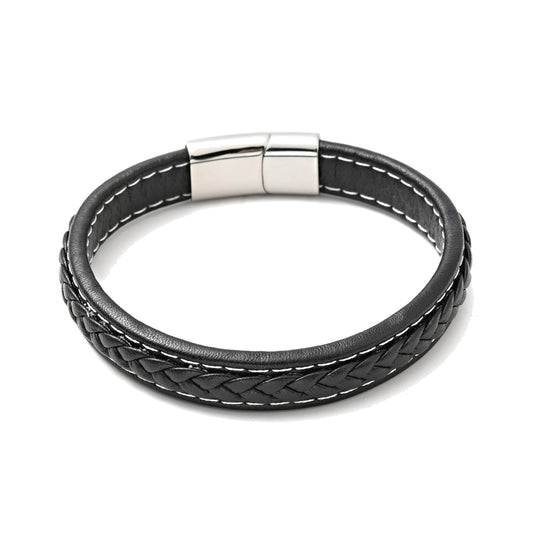 Lederarmband Herren — flach geflochtenes Rindsleder, 24,5 cm, Magnetverschluss