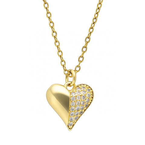 Herz-Anhänger Kette mit Zirkonia-Pavé – vergoldet, 50 cm