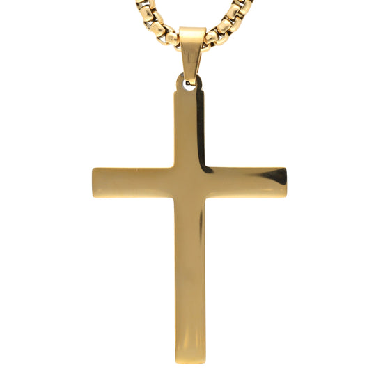 Kreuz-Anhänger flach poliert, 44,5 × 27,6 mm – Edelstahl, Kette 55 cm