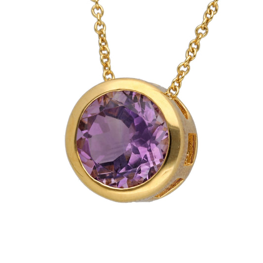 Amethyst Solitär-Anhänger mit Kette | vergoldetes 925er Silber | 45 cm