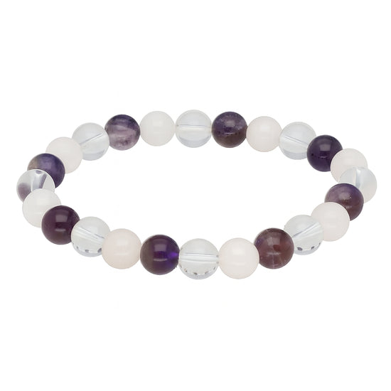 Amethyst, Rosenquarz & Bergkristall Kugelarmband 8 mm