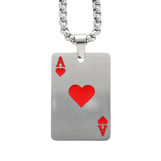 Spielkarten-Anhänger Ass — Edelstahl mit Emaille, Kette 60 cm