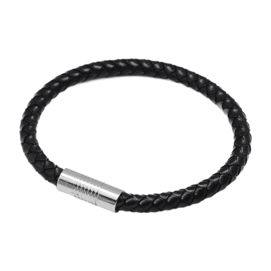 Lederarmband geflochten — 20 cm, 6 mm, Magnetverschluss aus Edelstahl