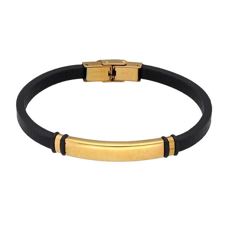 Herren-Armband Kunstleder mit Edelstahl-Platte — Gold/Silberfarben