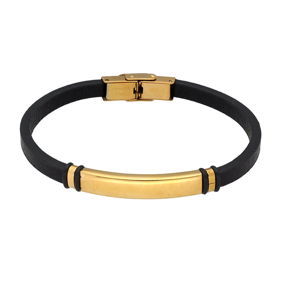 Herren-Armband Kunstleder mit Edelstahl-Platte — Gold/Silberfarben