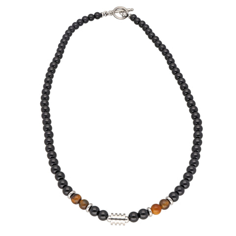 Perlenkette Achat & Tigerauge 6 mm – Edelstahl, Knebel, 49 cm