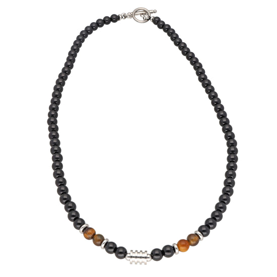 Perlenkette Achat & Tigerauge 6 mm – Edelstahl, Knebel, 49 cm