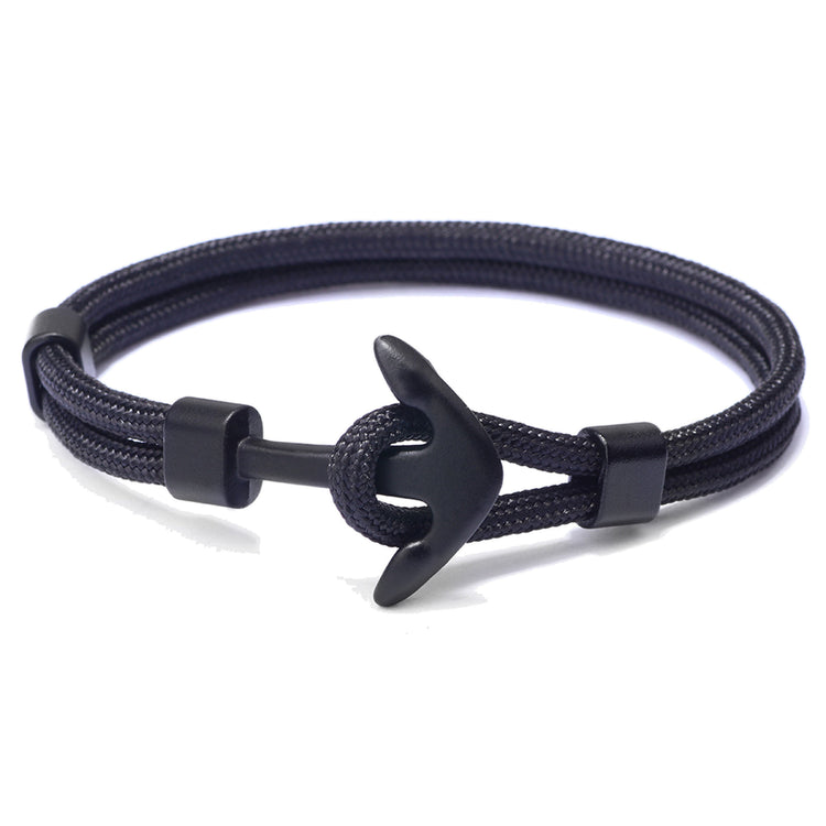 Segeltau-Armband mit Anker — Polyester-Cord, 21 cm, Schwarz oder Grün
