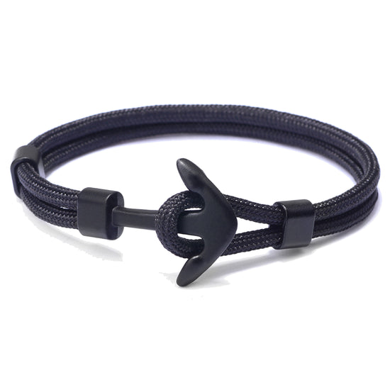 Segeltau-Armband mit Anker — Polyester-Cord, 21 cm, Schwarz oder Grün