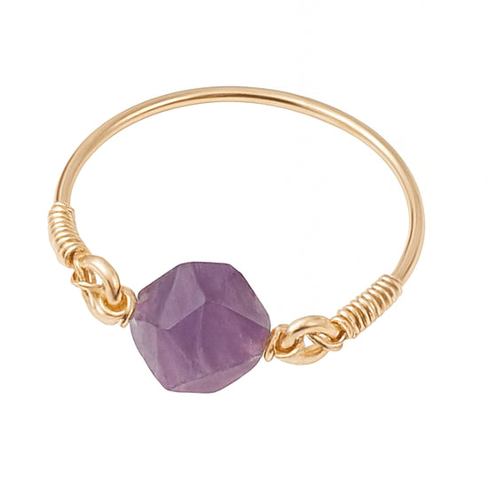 Amethyst Ring mit Sternschliff & Kupferdraht – Ø 20 mm