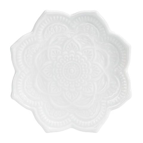 Schmuckteller Porzellan Mandala-Blume, weiß, ca. 10 cm