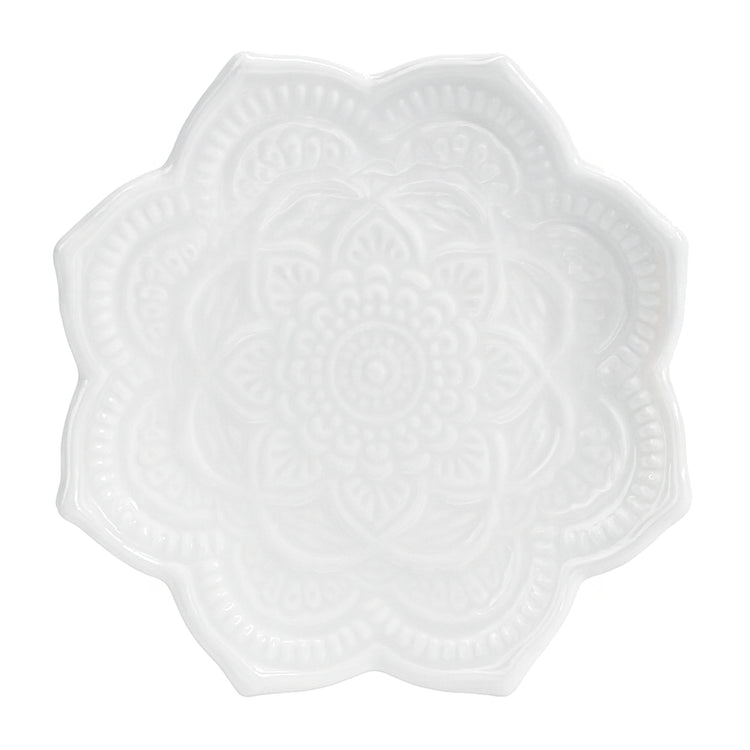 Schmuckteller Porzellan Mandala-Blume, weiß, ca. 10 cm