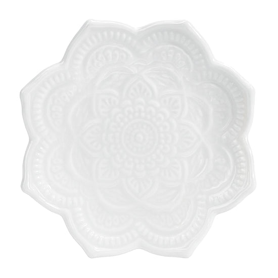 Schmuckteller Porzellan Mandala-Blume, weiß, ca. 10 cm