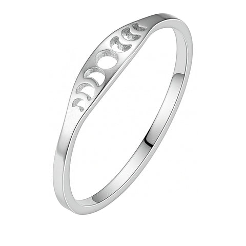 Mondphasen-Ring Edelstahl – schmaler Fingerring, silberfarben