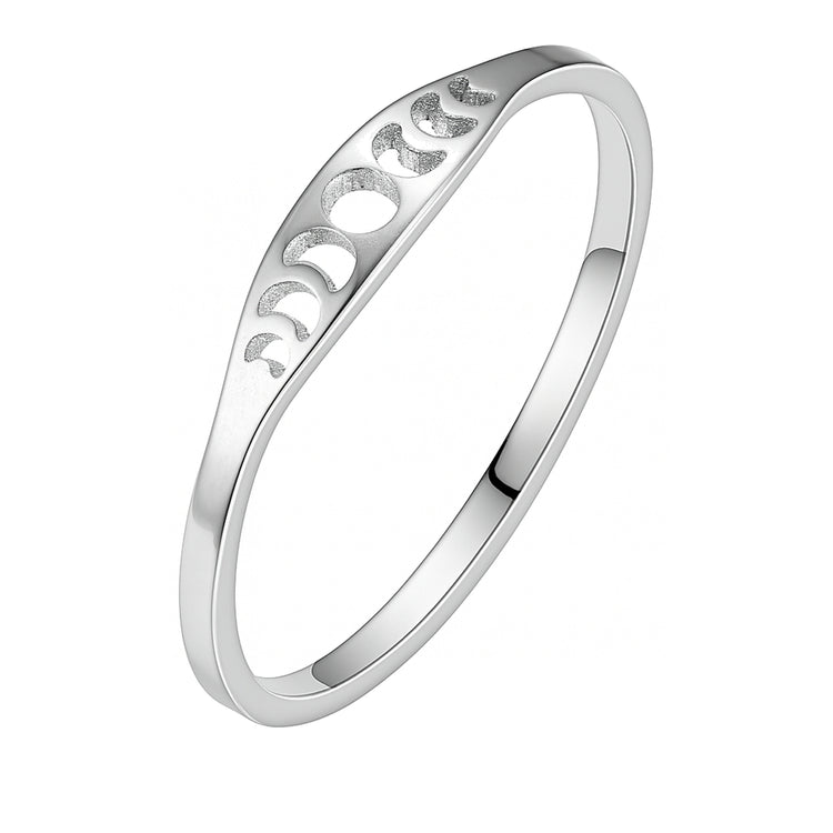 Mondphasen-Ring Edelstahl – schmaler Fingerring, silberfarben
