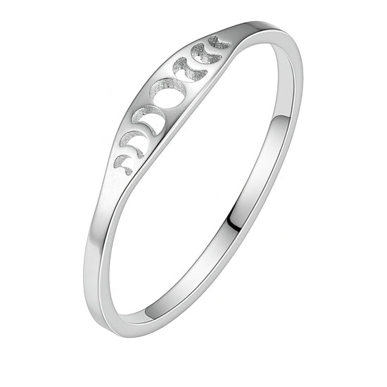 Mondphasen-Ring Edelstahl – schmaler Fingerring, silberfarben