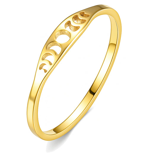 Mondphasen Ring Edelstahl Vergoldet – Schmal & Elegant