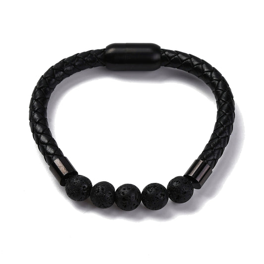 Lederarmband mit Steinperlen — Lavastein, Magnesit oder Tigerauge, 20,3 cm