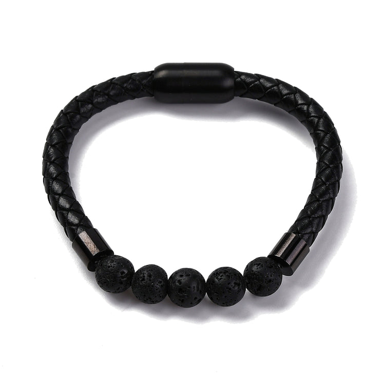 Lederarmband mit Steinperlen — Lavastein, Magnesit oder Tigerauge, 20,3 cm