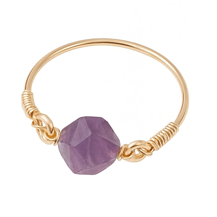 Amethyst Kupferring handgewickelt – Sternschliff Unisex