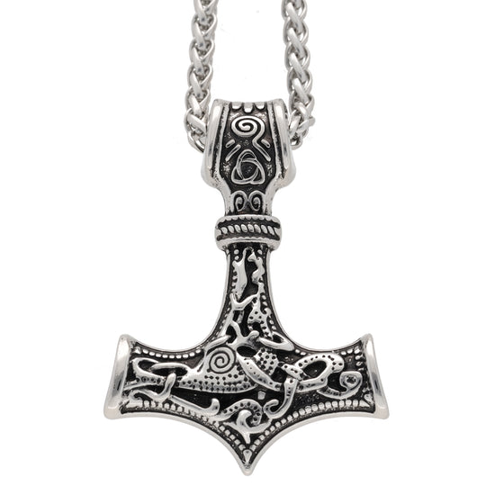 Thorshammer-Anhänger Mjölnir — Weizenkette Edelstahl, 60 cm