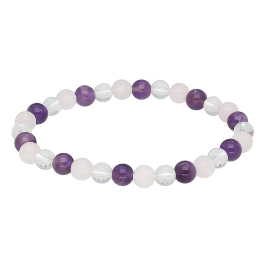 Amethyst, Rosenquarz & Bergkristall Kugelarmband 6 mm