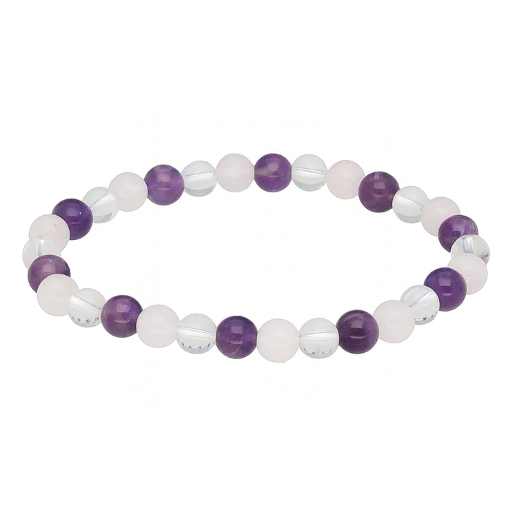 Amethyst, Rosenquarz & Bergkristall Kugelarmband 6 mm