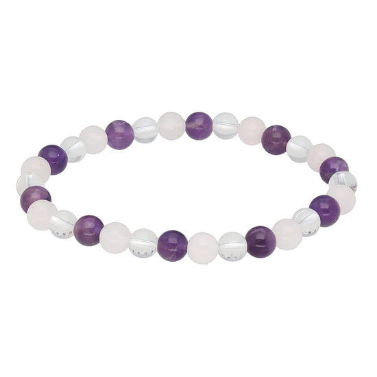 Amethyst, Rosenquarz & Bergkristall Kugelarmband 6 mm