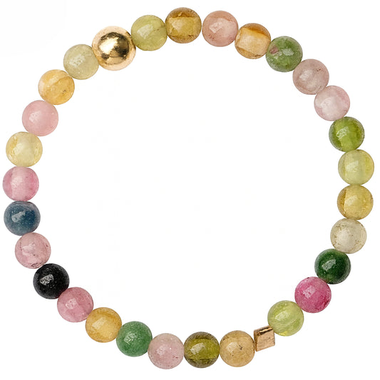 Regenbogen Turmalin Ring mit goldener Kugel – Perlenring Gr. 6