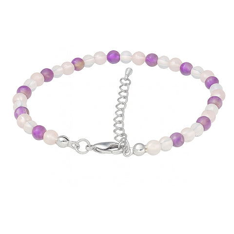Amethyst, Rosenquarz & Bergkristall Fußkettchen
