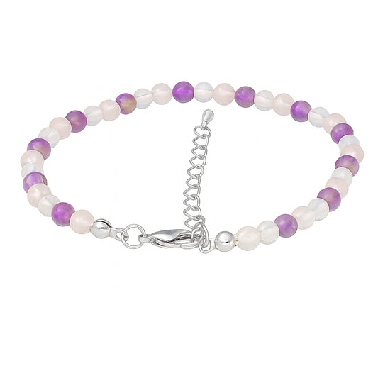 Amethyst, Rosenquarz & Bergkristall Fußkettchen