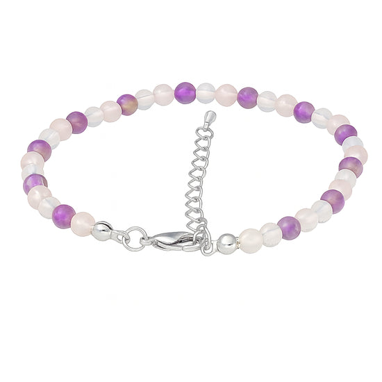 Amethyst, Rosenquarz & Bergkristall Fußkettchen