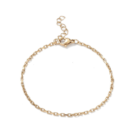 Feines Kabelketten-Armband aus Edelstahl — 17,2 cm, gold oder stahlfarben