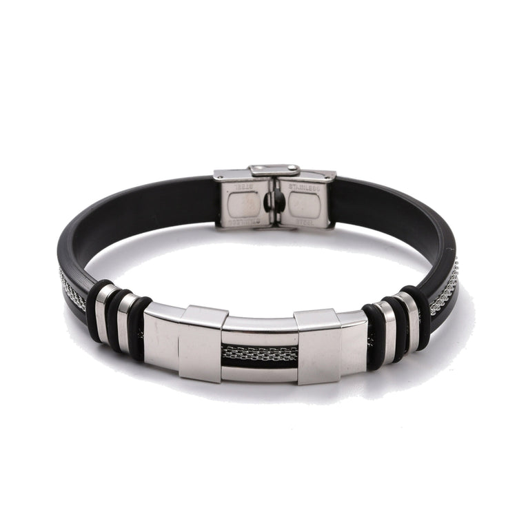 Silikon-Armband mit Edelstahl-Röhren — schwarz, 22,5 cm
