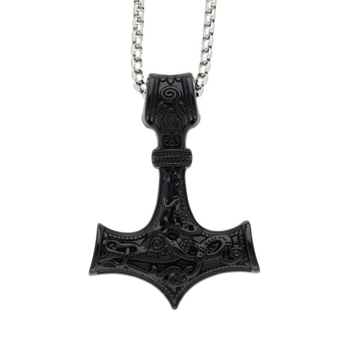 Thorshammer-Anhänger Mjölnir schwarz — Venezianerkette, 60 cm